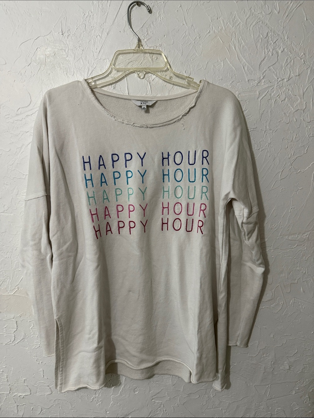 crown & ivy Cream 'Happy Hour' Embroidered Long Sleeve Top